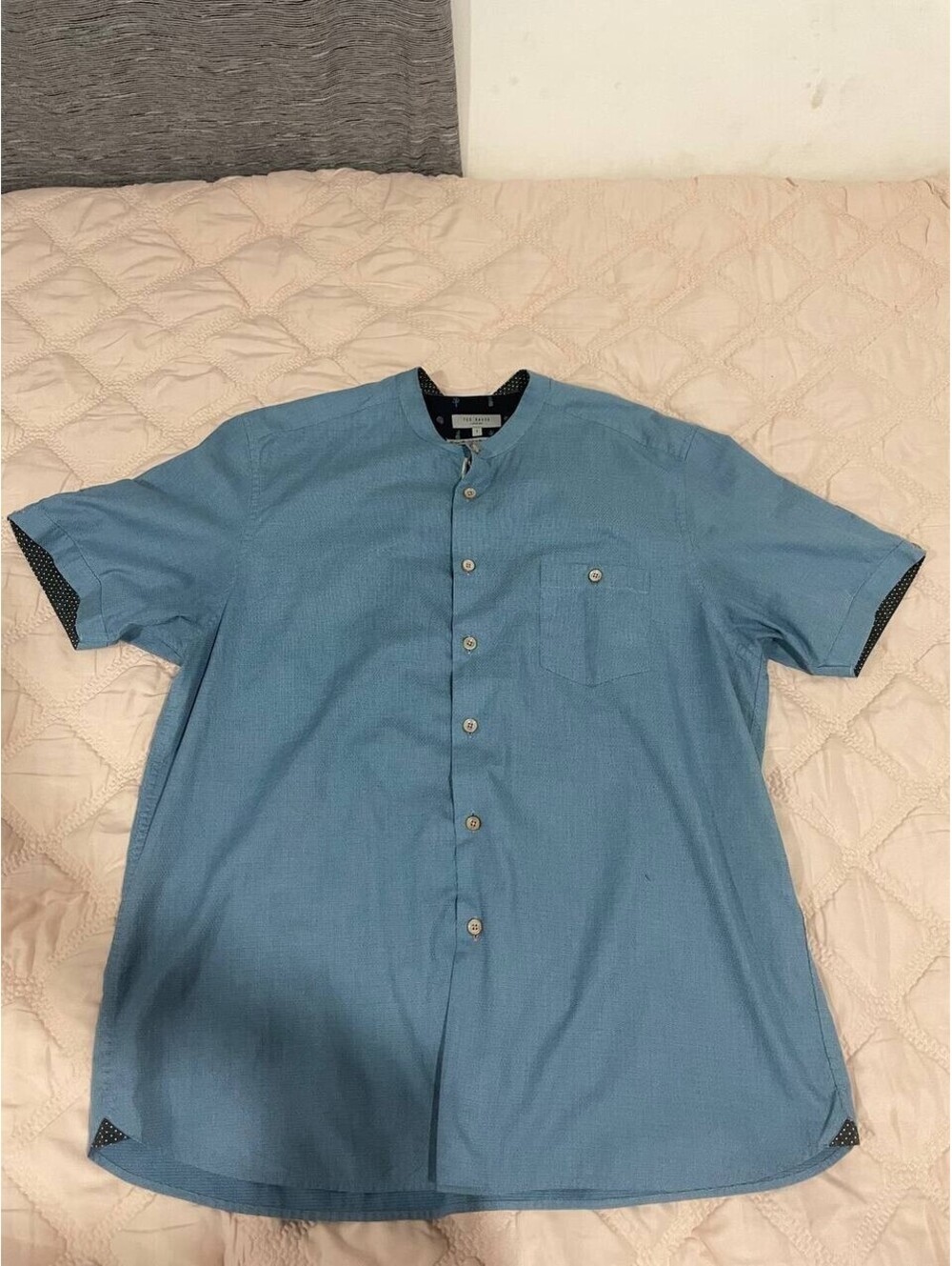 Ted Baker Men's Blue Button Shirt Short Sleeve Size 7 100% Cotton
